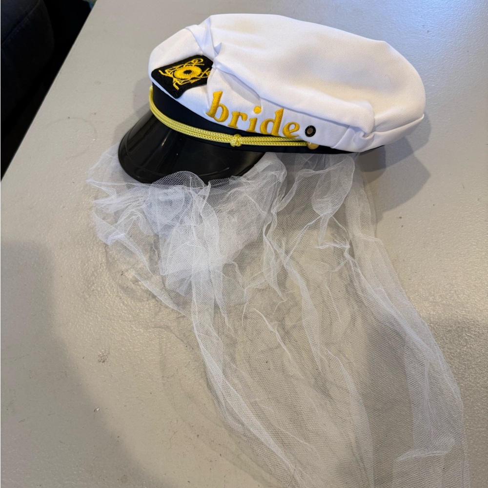 White Bride Captain Hat with Veil